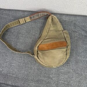 L.L. Bean Healthy Back Bag Sling Backpack Medium Green Canvas Leather VTG 90s
